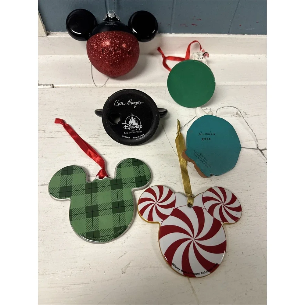 Lot Of 6 Ornaments Disney Mickey Minnie Mouse Ears‎  Christmas + Dalmatians